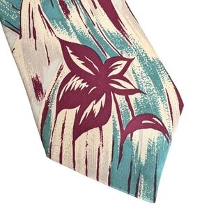 Stafford Executive Silk Tie USA Retro Abstract‎ Floral Burgundy Teal tropical